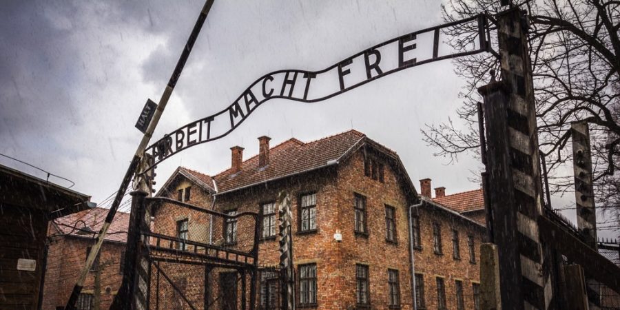 ARBEIT MACHT FREI, Auschwitz Concentration Camp, Oswiecim, Lesser Poland, Poland, April 2015.